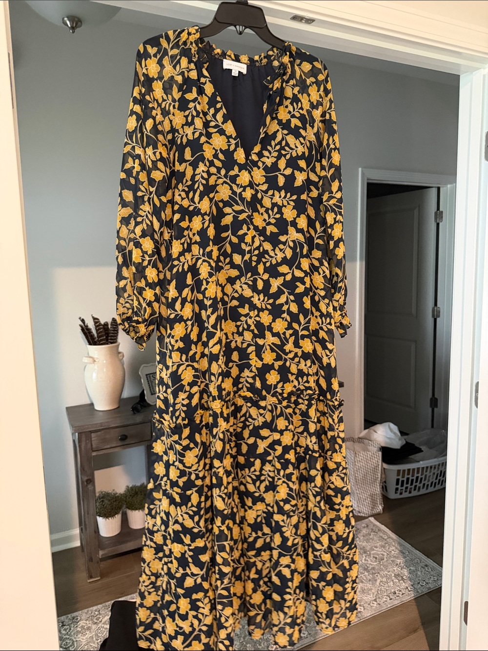 Women's Navy and Mustard Floral Maxi Dress - Lost and Wander